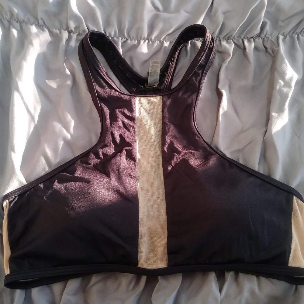 Black Halter Mesh Swim Top